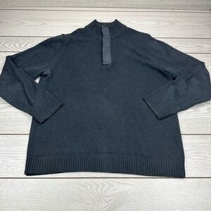 Refectory Sweater Mens L Gray 4 Button 1/4 Henley Banded Heavy Knit Pullover